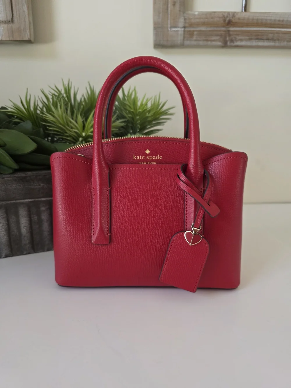Kate Spade Margaux Mini Satchel Crossbody Hot Chili Red Textured Leather